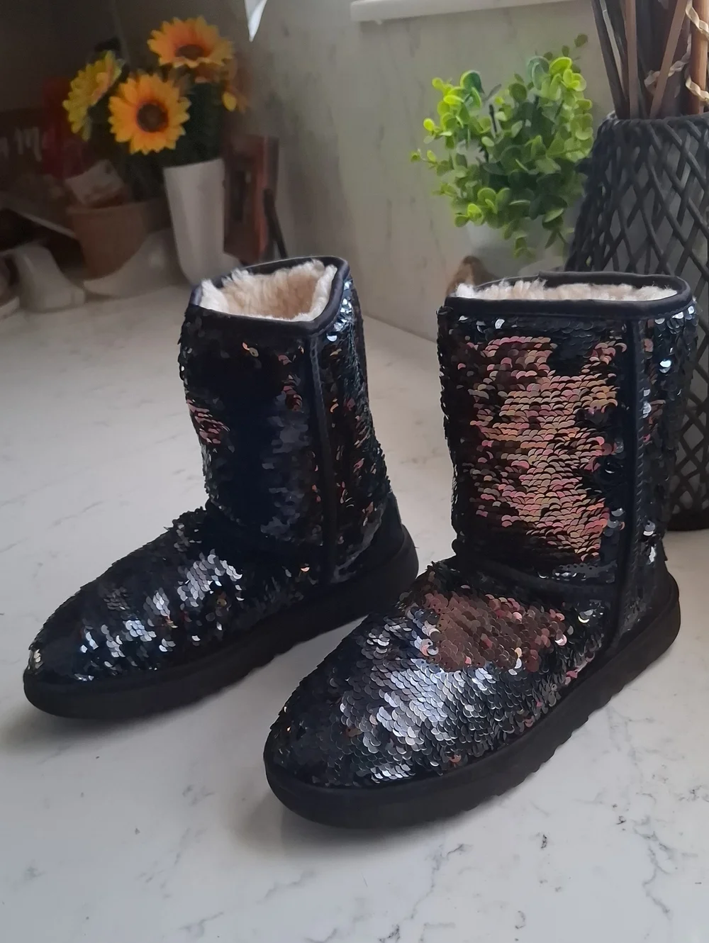 UGG Womens Sequin Boots in Black with Iridescent Accents